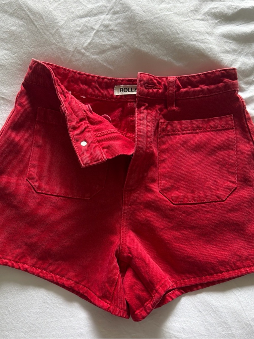ROLLA'S Red High-Rise Patch-Pocket Jean Shorts